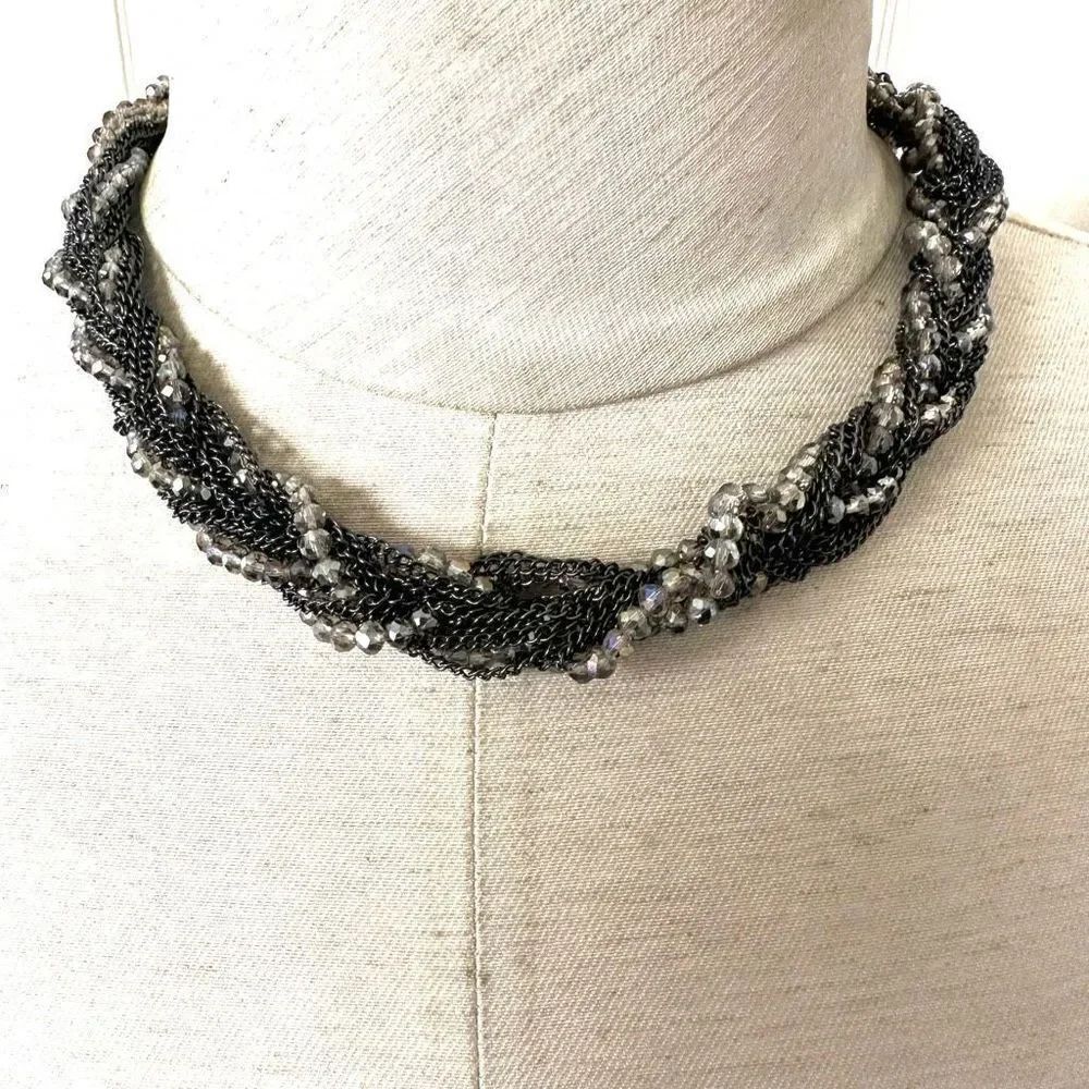 Multi strand chain and crystal twisted necklace